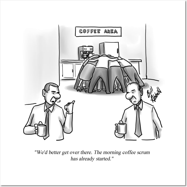 Classic Office Coffee Scrum Cartoon Wall Art by abbottcartoons